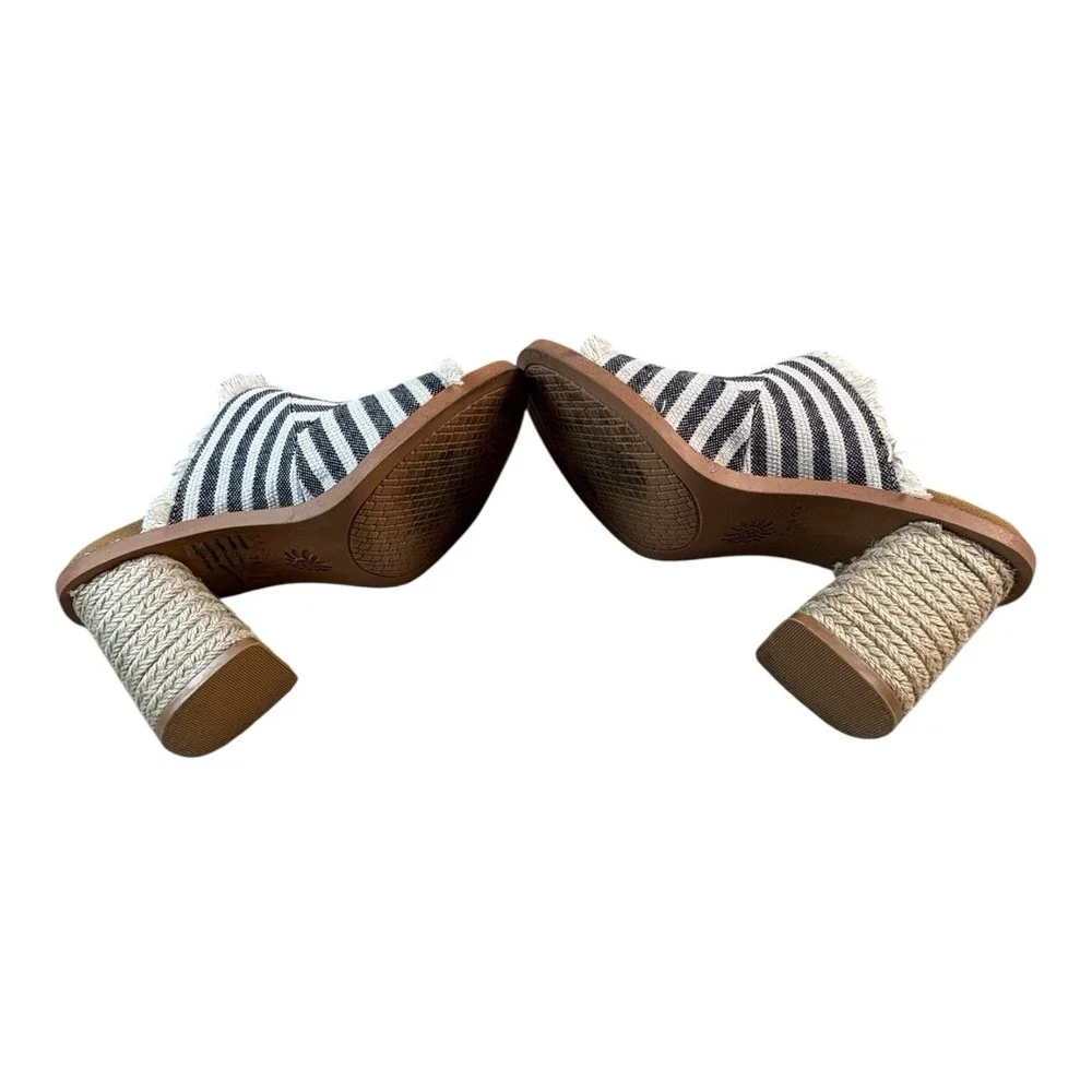 Yellow Box Striped Fringe Heeled Mules Size 7.5 Boho Slip-On Sandals - Picture 4 of 9